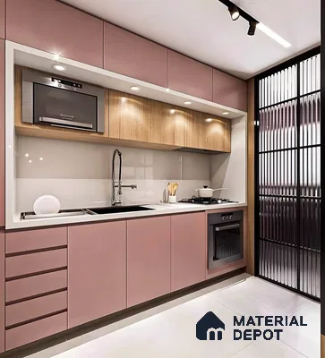 Harmony: Modern Kitchen With Decorative Pink Cabinetry | Material Depot