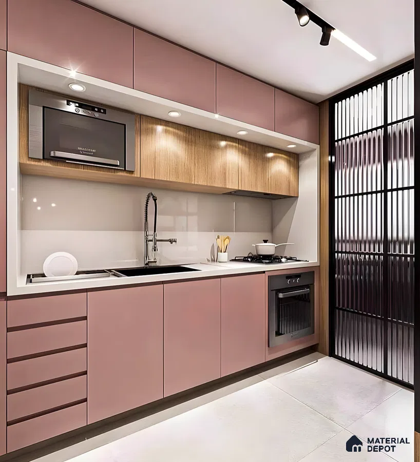 Harmony: Modern Kitchen With Decorative Pink Cabinetry | Material Depot