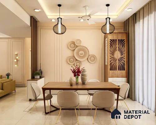 Elegant Dining: Contemporary 6-Seater with Pooja Unit