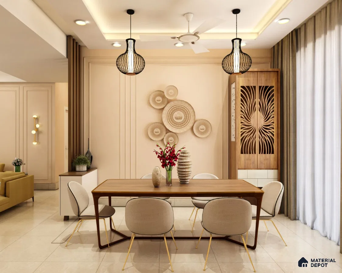 Elegant Dining: Contemporary 6-Seater with Pooja Unit