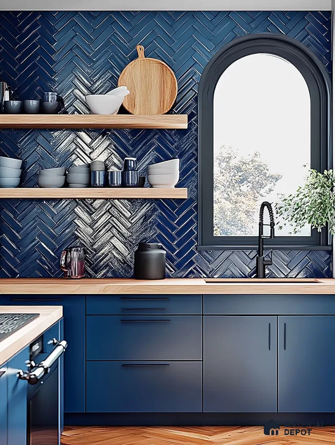 Herringbone Tile Accent Kitchen | Material Depot