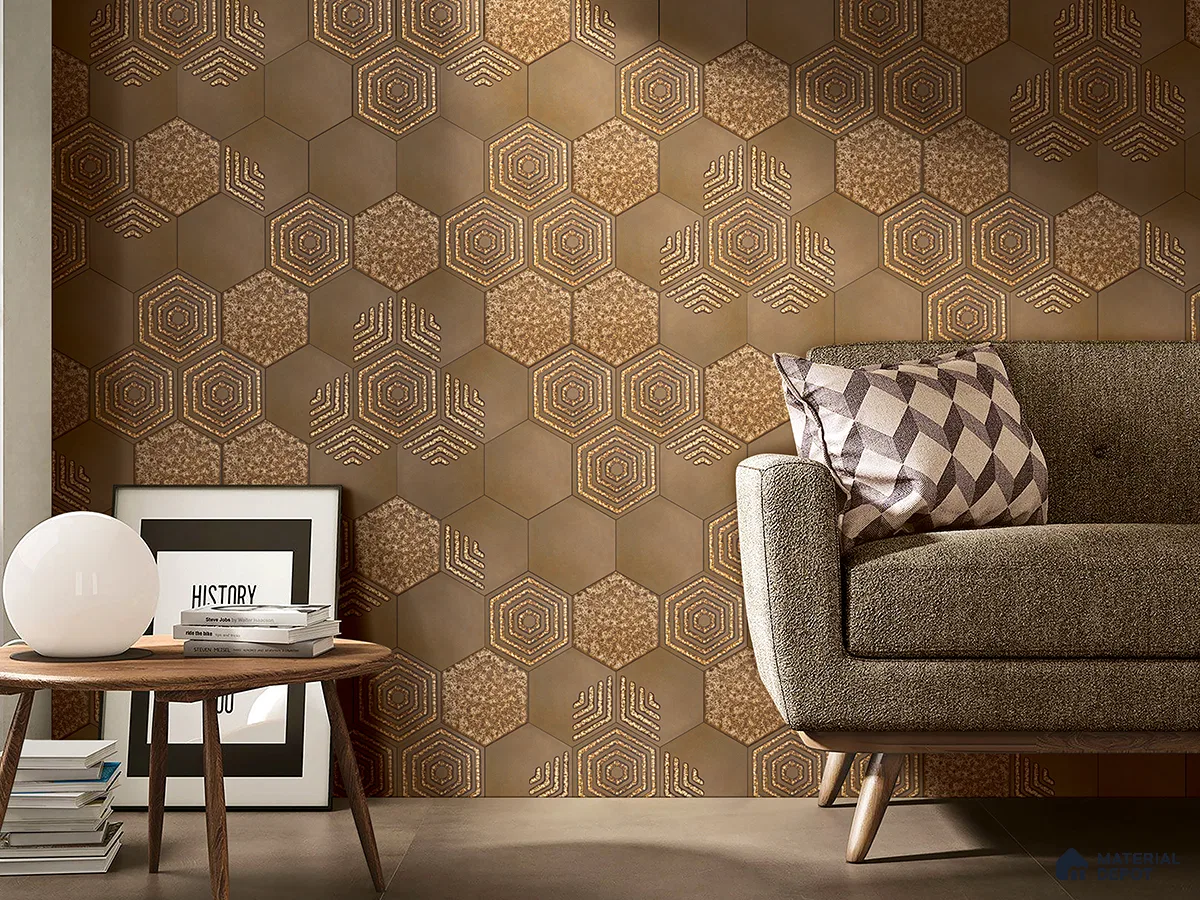 Hexagonal Embossed Metallic Tiles for Elegant Accent Walls | Material Depot