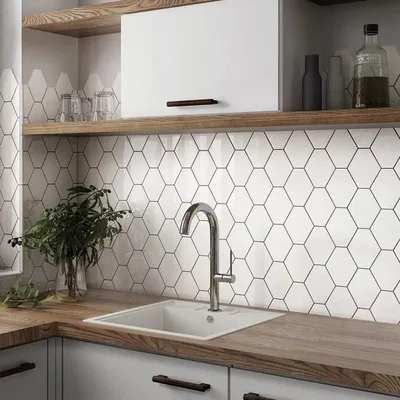 Closeup application image of Hexagonal Tile in Kitchen