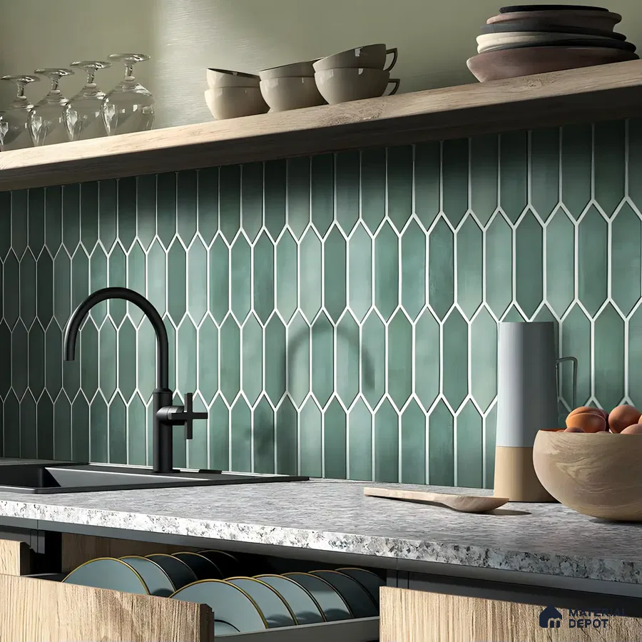 Hexagonal Kitchen Units With Wooden Laminates | Material Depot