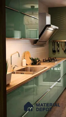 High Green Gloss Cabinets Kitchen | Material Depot