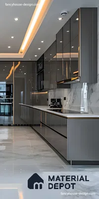 High-Gloss Grey Glam: A Luxury Marble-Finish Kitchen | Material Depot