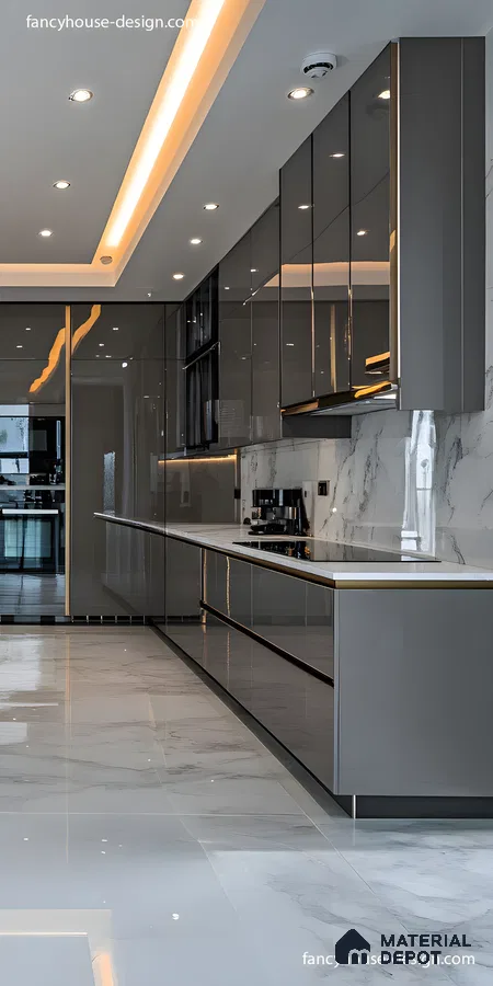 High-Gloss Grey Glam: A Luxury Marble-Finish Kitchen | Material Depot