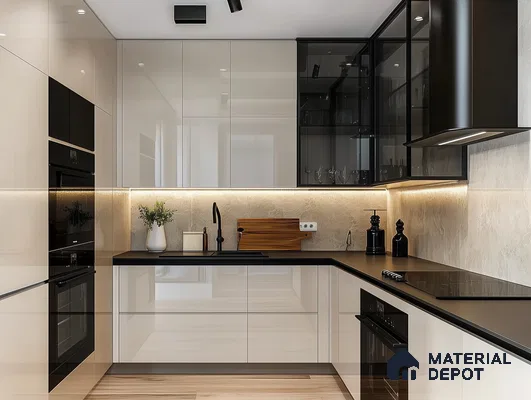 High-Gloss Modern Kitchen with Integrated Appliances and Minimalist Design | Material Depot
