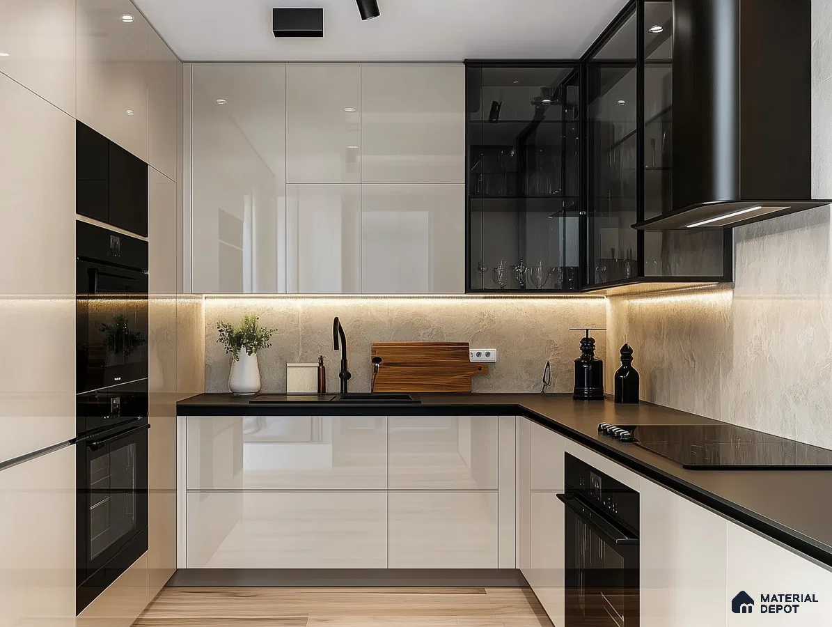 High-Gloss Modern Kitchen with Integrated Appliances and Minimalist Design | Material Depot
