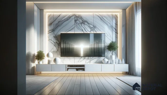 Illuminated Entertainment Space with Marble Accents and Soft Hues | Material Depot