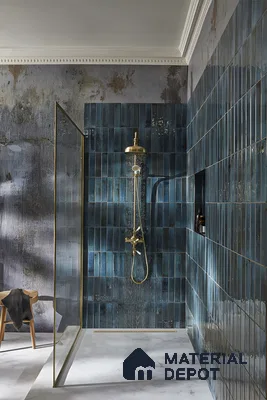 Industrial Chic: A Modern Bathroom with Blue Tiles | Material Depot
