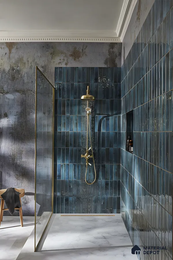 Industrial Chic: A Modern Bathroom with Blue Tiles | Material Depot