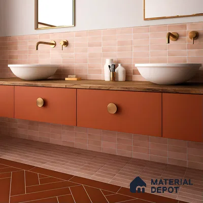 Industrial Style Bathroom With Red Subway Tiles | Material Depot