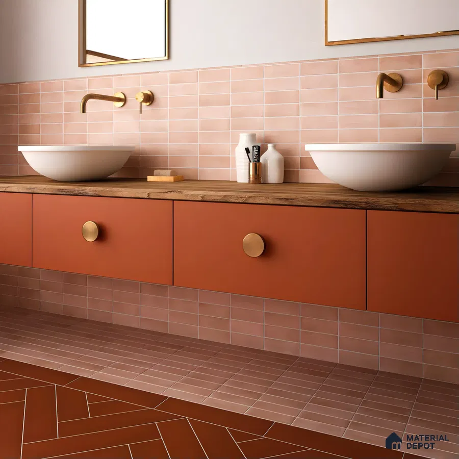 Industrial Style Bathroom With Red Subway Tiles | Material Depot