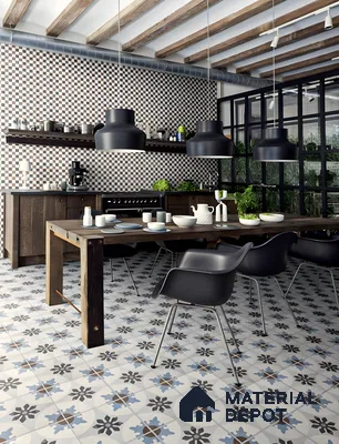 Industrial-Chic Kitchen with Patterned Floor Tiles | Material Depot