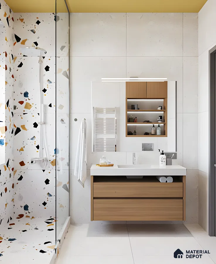 Innovative Bathroom with Climbing Wall and Modern Vanity | Material Depot