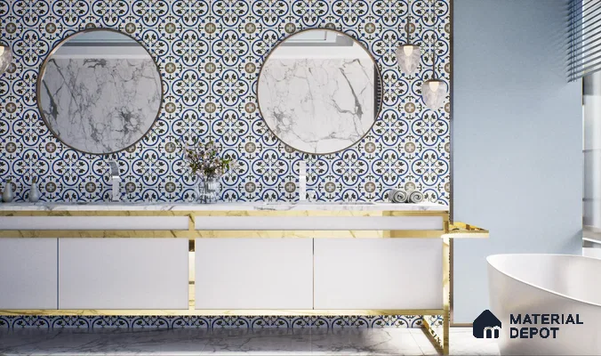 Intricate Floral Bathroom Backsplash | Material Depot