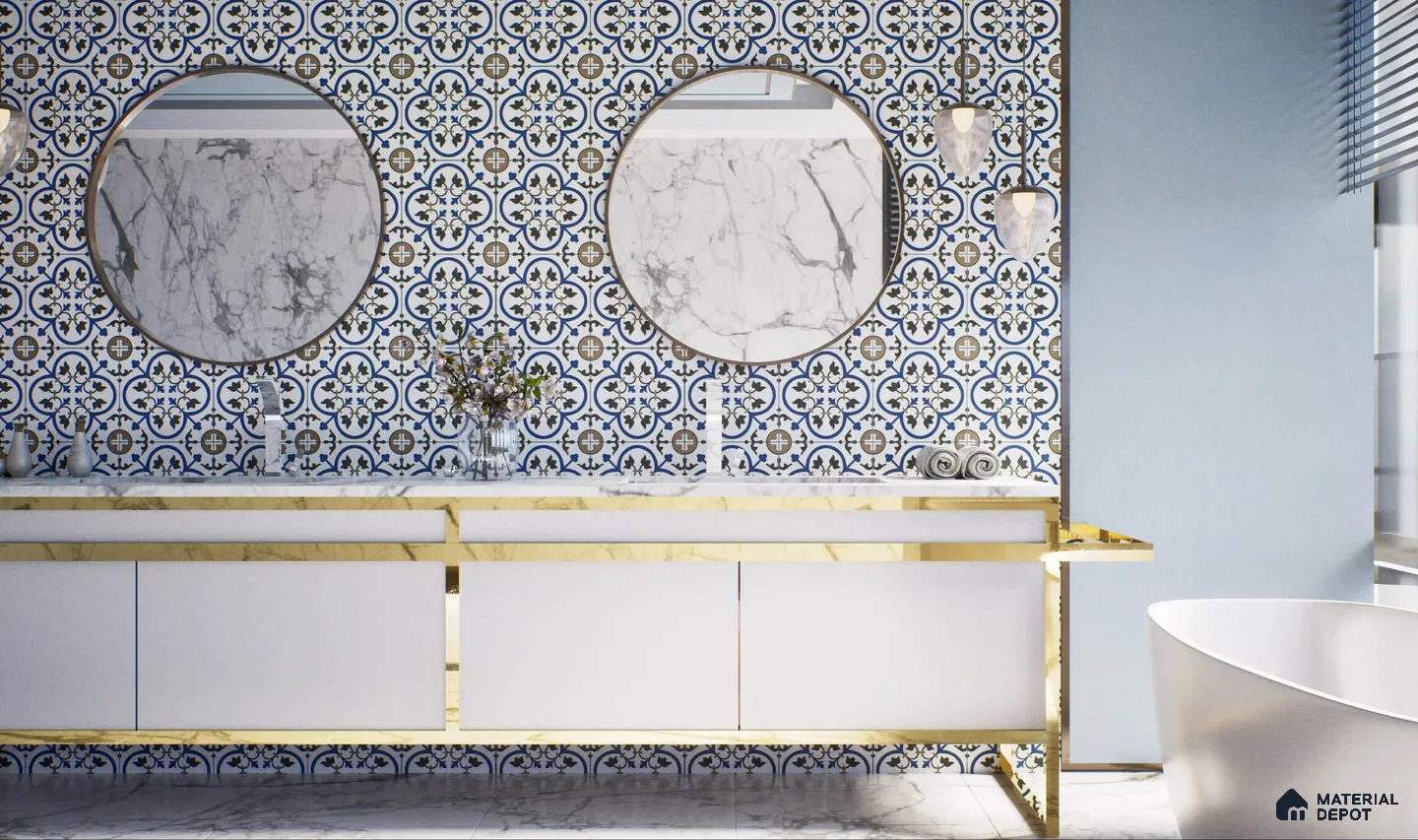 Intricate Floral Bathroom Backsplash | Material Depot