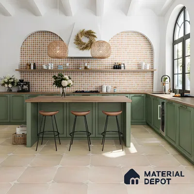 Inviting Kitchen With Wooden Countertops And Green Accents | Material Depot