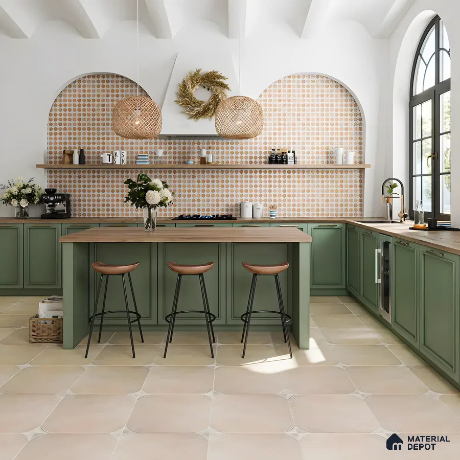 Inviting Kitchen With Wooden Countertops And Green Accents | Material Depot