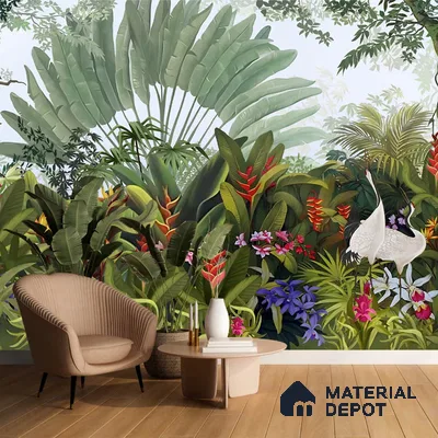 A close-up of a Island Breeze, Tropical Wallpaper for Rooms, Customised Sukoon Series Tropical Design (Customised Size Wallpaper) with a finish available at Material Depot in Bangalore