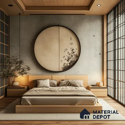 Japanese-Inspired Minimalist Bedroom Design with Tatami Mat and Shoji Screen Brigade Komarla Heights Padmanabhanagar | Material Depot