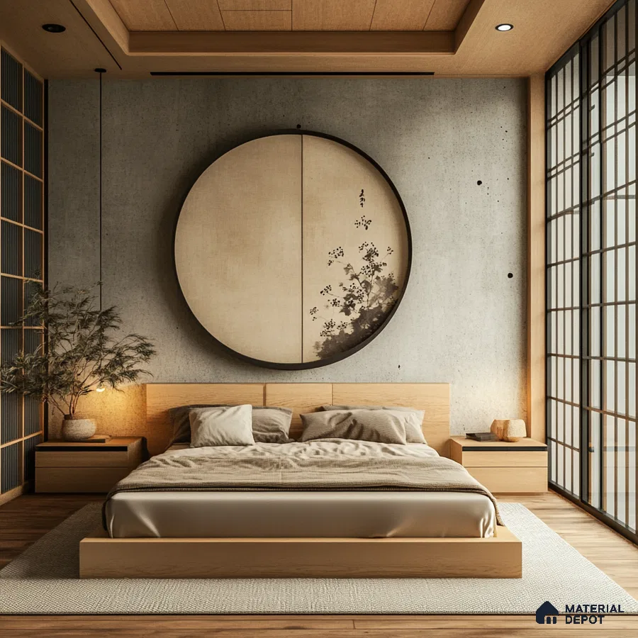 Japanese-Inspired Minimalist Bedroom Design with Tatami Mat and Shoji Screen Brigade Komarla Heights Padmanabhanagar | Material Depot