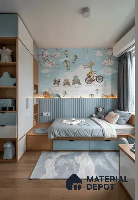 Kids Bedroom with Playful Cartoon Wallpaper in 3BHK Apartment, Brigade Metropolis Mahadevpura Whitefield | Material Depot