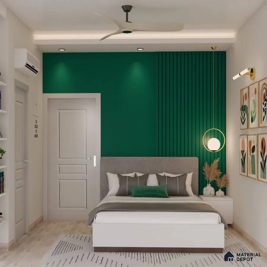 Kid's room with vibrant green accent