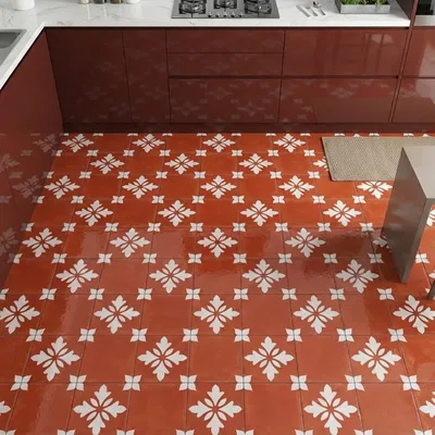 Closeup application image of Athangudi Floor Tiles in Kitchen