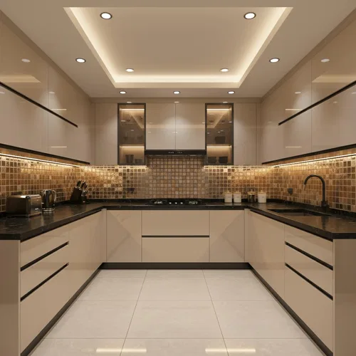 Luxurious Kitchen with Acrylic Laminate and Mosaic Tiles
