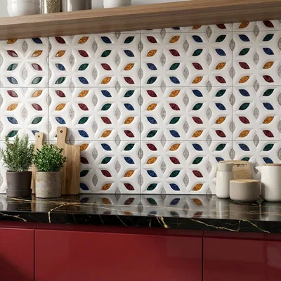 Closeup application image of Digital Print Tiles in Kitchen Backsplash