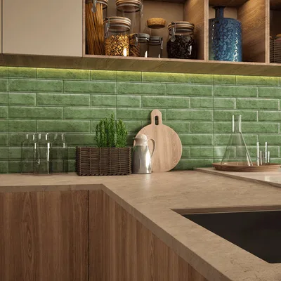 Closeup application image of Faux Subway Tiles in Kitchen Backsplash