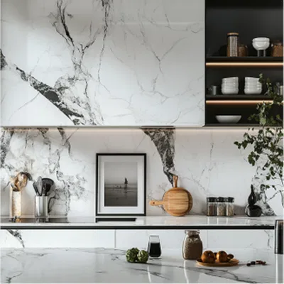 Closeup application image of Classic Marble Tile in Kitchen