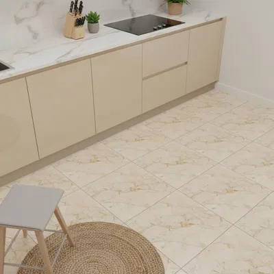 Closeup application image of Marble Floor Tiles in Kitchen