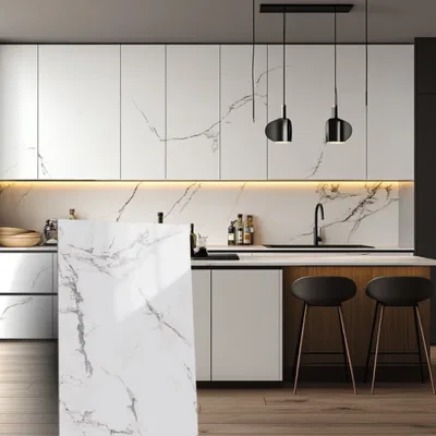 Closeup application image of Marble Laminates in Kitchen