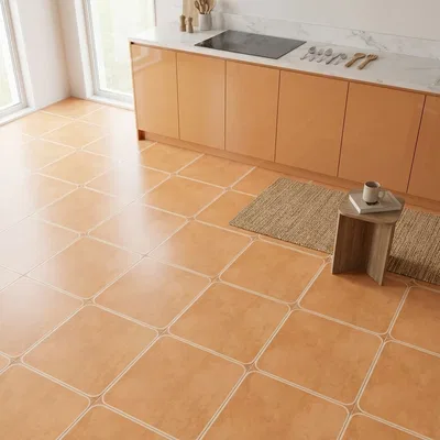 Closeup application image of Plain Matte Floor Tiles in Kitchen
