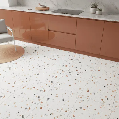 Closeup application image of Terrazzo Floor Tiles in Kitchen