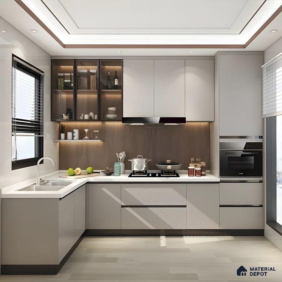 Kitchen With Sage Silky Cabinets And Wood Countertops | Material Depot
