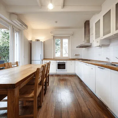 Closeup application image of Wooden Flooring in Kitchen