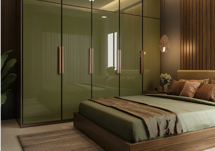 Wardrobe Laminate in Green acrylic glossy finish