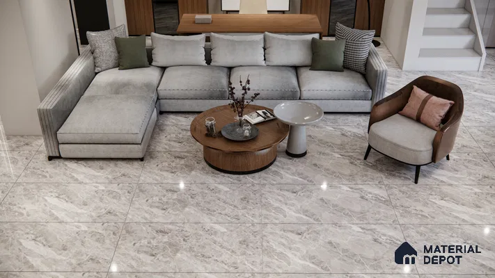 Soft Grey Marble Look Tiles for a Modern, Earthy Living Room | Material Depot