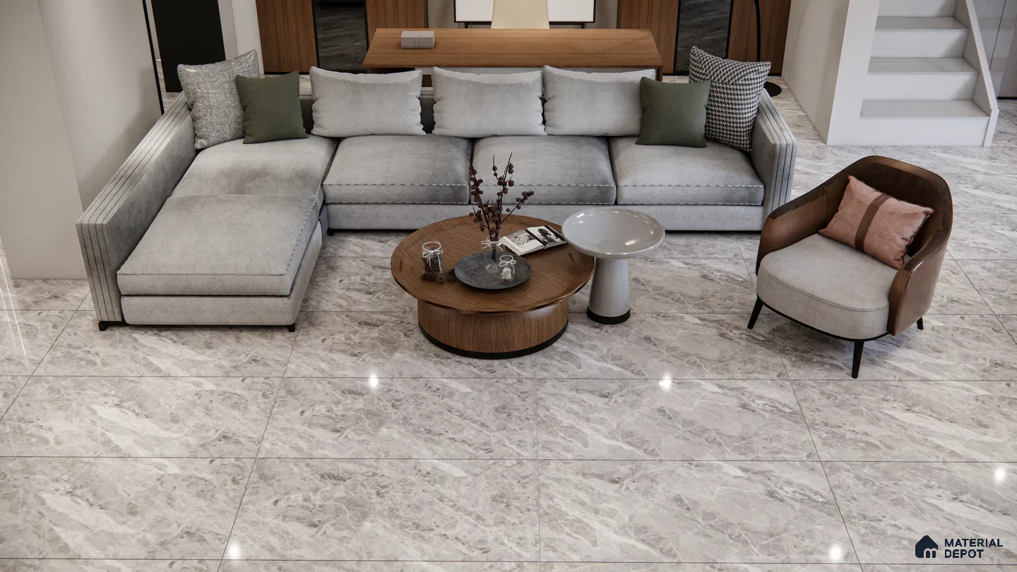 Soft Grey Marble Look Tiles for a Modern, Earthy Living Room | Material Depot
