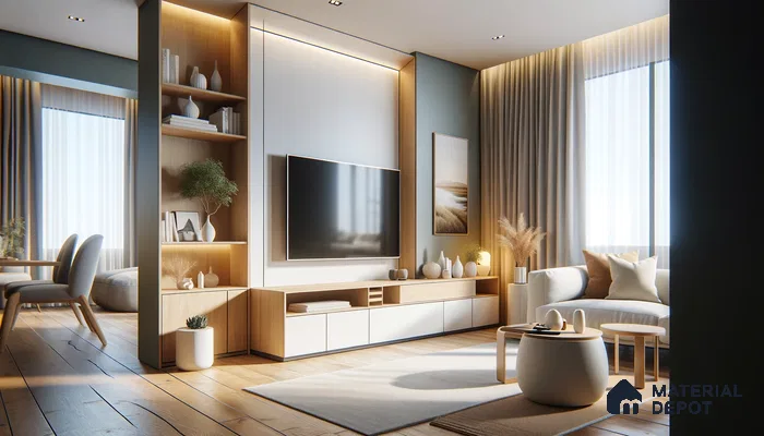 Lit Modern Abode with Natural Wood and Serene Blue Accents | Material Depot