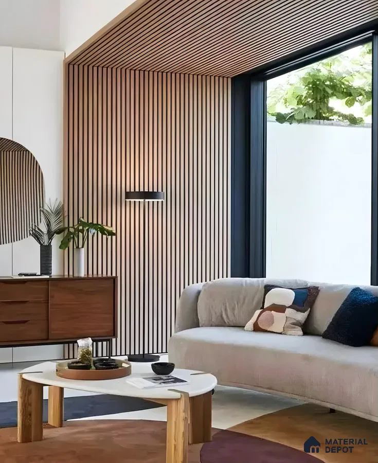 Living Room Interiors With Fluted Wooden Panels | Material Depot