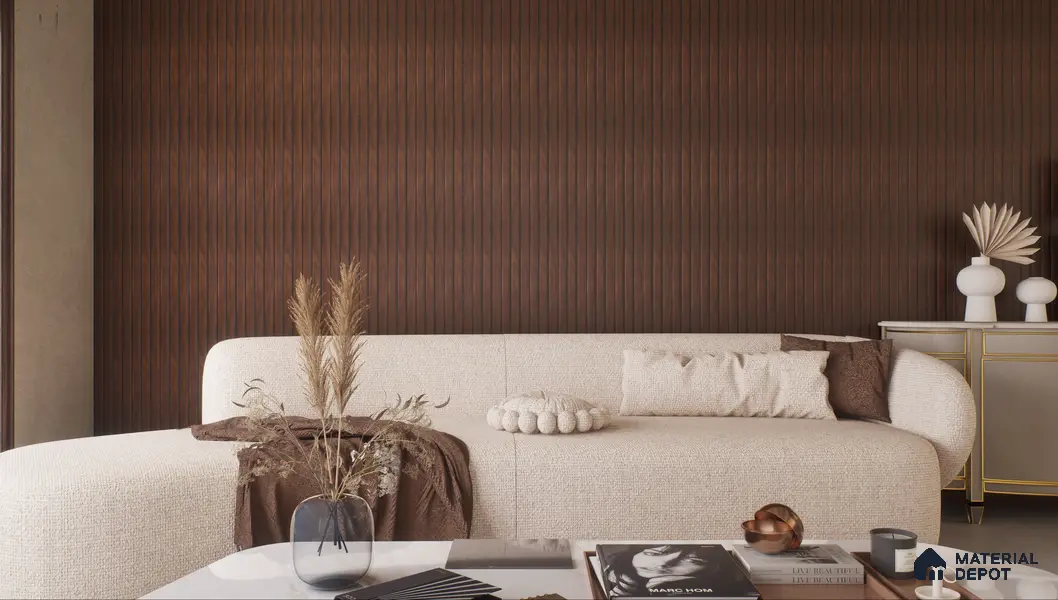 Brown Wooden Louver PN 00384 10 ft x 12 inch PVC Panel - 10 mm | Suitable for Feature Wall, TV Unit & Living Room | Width is Subjected to 5% Variation