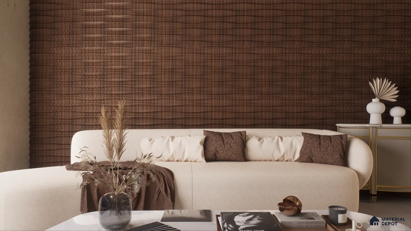 Living Room with Textured 3D Wall Paneling | Material Depot