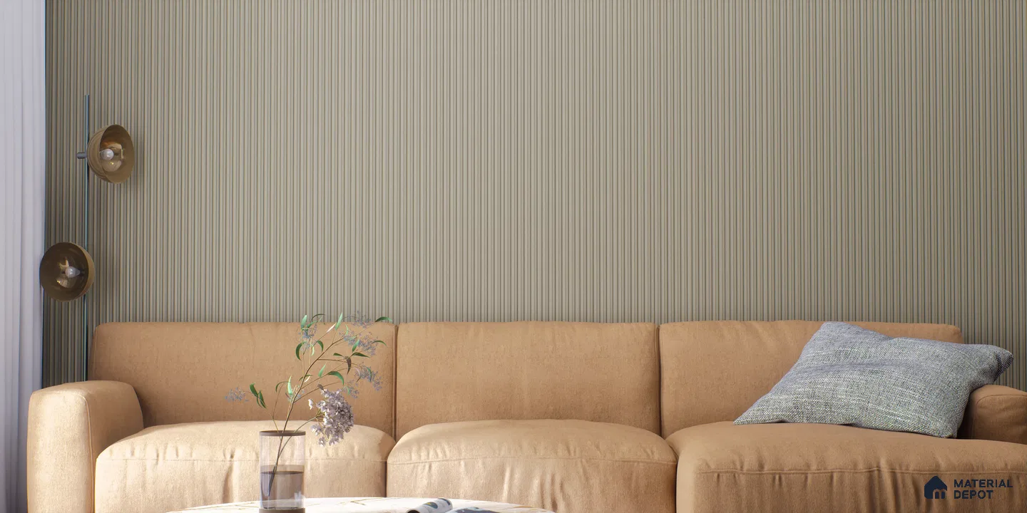 Living Room with Vertical Striped Wall Paneling | Material Depot
