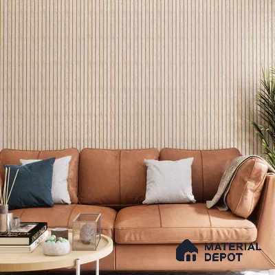 Living Room with Vertical Wood Paneling | Material Depot