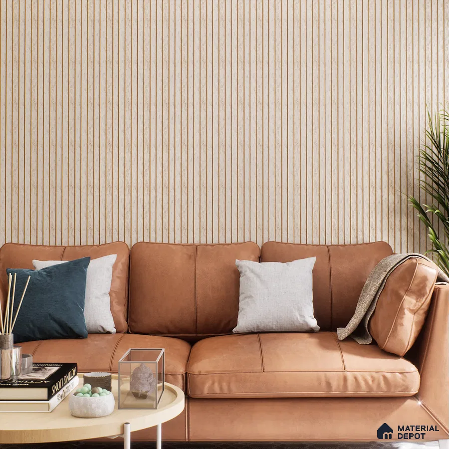 Living Room with Vertical Wood Paneling | Material Depot